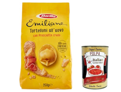 12x Barilla Pasta all' Uovo Le Emiliane Tortelloni con Prosciutto Crudo , Eiernudeln, Pasta mit Ei 250g + Italian Gourmet polpa 400g von Italian Gourmet E.R.