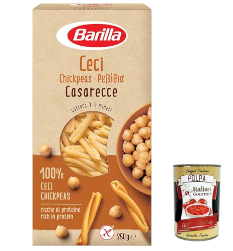 12x Barilla Pasta di Legumi Caserecce di Ceci, Kichererbse pasta nudeln, Reich an Ballaststoffen und Proteinen, glutenfrei - 250 g + Italian Gourmet polpa 400g von Italian Gourmet E.R.