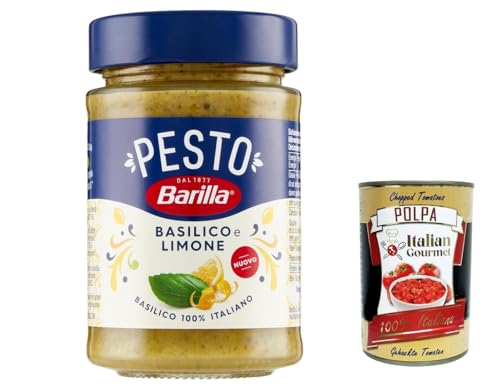 12x Barilla Pesto Basilico e Limone 190g | Glutenfreie Italienische Pasta-Sauce mit einer Note von Limone/Zitrone und Basilikum, Nudel-Soße, grünes Pesto + Italian Gourmet polpa 40g von Italian Gourmet E.R.