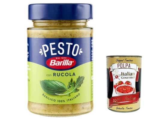 12x Barilla Pesto Basilico e Rucola 190g | Glutenfreie Italienische Pasta-Sauce mit Basilikum und Rucola, Nudel-Soße, grünes Pesto + Italian Gourmet polpa 400g von Italian Gourmet E.R.