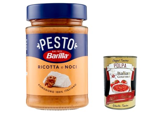 12x Barilla Pesto Ricotta e Noci 190g | Glutenfreie Italienische Pasta-Sauce mit cremigem Ricotta, Walnüssen und Grana Padano, Nudel-Soße, rotes Pesto + Italian Gourmet polpa 400g von Italian Gourmet E.R.