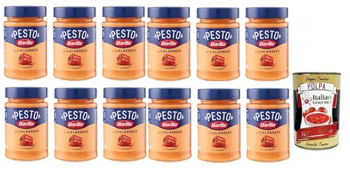 12x Barilla Pesto alla Calabrese 190g | Glutenfreie Italienische Pasta-Sauce mit Paprika, Peperoni, Ricotta, Pecorino Romano und Grana Padano, Nudel-Soße, rotes Pesto + Italian gourmet polpa 400g von Italian Gourmet E.R.