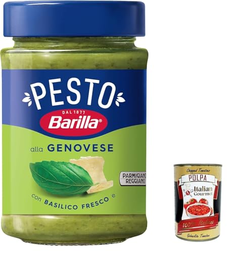 12x Barilla Pesto alla Genovese 190g | Glutenfreie Italienische Pasta-Sauce mit 100% italienischem Basilikum aus nachhaltiger Landwirtschaft und Parmigiano Reggiano + Italian Gourmet polpa 400g von Italian Gourmet E.R.