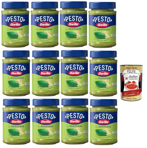 12x Barilla Pesto alla Genovese 190g | Glutenfreie Italienische Pasta-Sauce mit 100% italienischem Basilikum aus nachhaltiger Landwirtschaft und Parmigiano Reggiano + Italian Gourmet polpa 400g von Italian Gourmet E.R.