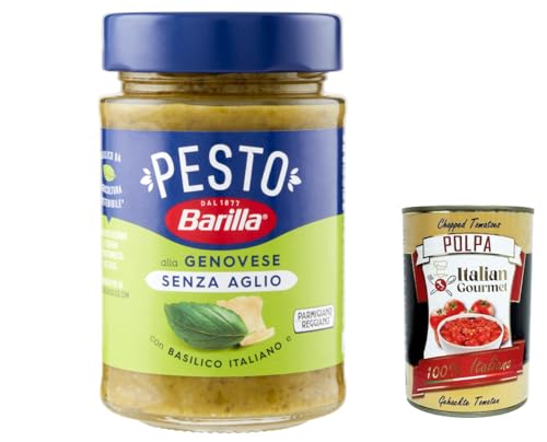 12x Barilla Pesto alla Genovese senza Aglio 190g | Glutenfreie Pasta-Nudel-Sauce - Unser Klassiker mit 100% italienischem Basilikum ganz ohne Knoblauch + Italian gourmet polpa 400g von Italian Gourmet E.R.