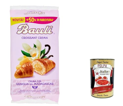 12x Bauli Cornetti Croissant brioche kekse kuchen mit creme Custard mit Madagaskar-Vanille 6x 50g (300g) italien + Italian Gourmet polpa 400g von Italian Gourmet E.R.