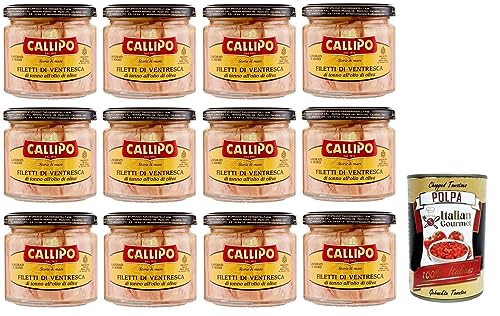 12x Callipo Filetti di Ventresca di Tonno all'olio di oliva,Ventresca-Thunfischfilets in Olivenöl,dem wertvollsten Teil des Thunfischs,Glas 200g + Italian Gourmet Polpa di Pomodoro 400g Dose 12x Callipo Filetti di Ventresca di Tonno all'olio di oliva,Ventresca-Thunfischfilets in Olivenöl,dem wertvollsten Teil des Thunfischs,Glas 200g + Italian Gourmet Polpa di Pomodoro 400g Dose von Italian Gourmet E.R.
