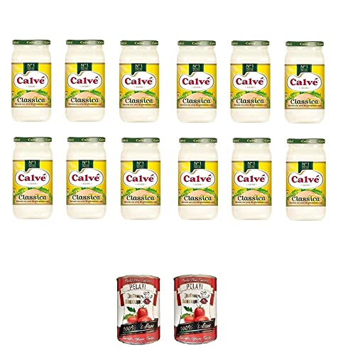 12x Calve Calvè Klassik Mayonnaise mayo classic Fritessoße Soße Sauce glass 500ml + Italian Gourmet 100% italienische geschälte Tomaten dosen 2x 400g von Italian Gourmet E.R.