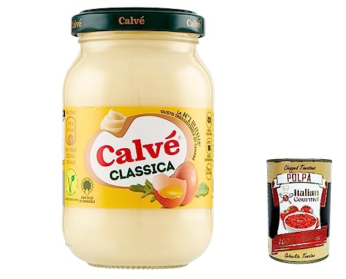 12x Calvé Maionese Classica mit Sonnenblumenöl, ideal für Sandwich und Kanties, ohne Konservierungsstoffe und ohne Zucker, Gluten -frei, 225 ml + Italian Gourmet polpa 400g von Italian Gourmet E.R.