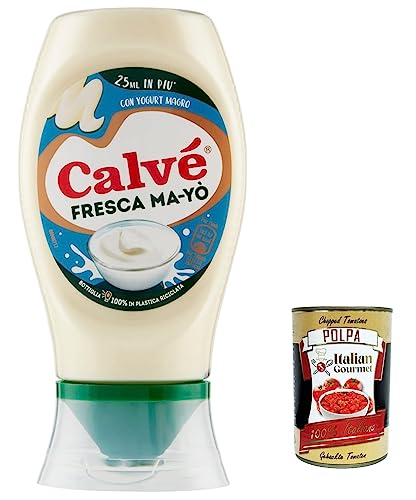 12x Calvé Maionese Fresca Ma-Yò Mayonnaise mit fettarmem Joghurt und 55 % weniger Fett*, ideal für Reissalate, kalte Kartoffeln und große Salate 250 m + Italian Gourmet polpa 400g von Italian Gourmet E.R.