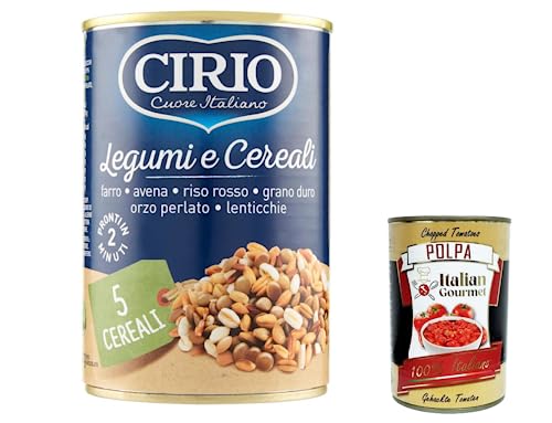 12x Cirio Legumi E 5 Cereali, Hülsenfrüchte und 5 Getreide, Mischung aus geschriebenen, hatten roten Reis, Durumweizen, perlmuttfarbene Gerste und Linsen, dosen 410g + italian gourmet polpa 400g von Italian Gourmet E.R.
