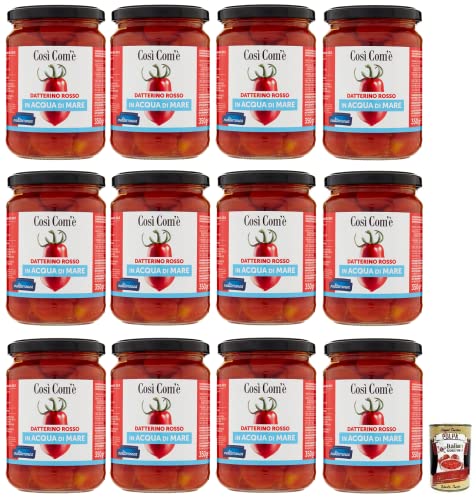 12x Così Com'è Datterino Rosso,Rote Datterino-Tomate im Meerwasser,Italienische Tomaten, 350g Glas + Italian Gourmet Polpa di Pomodoro 400g Dose von Italian Gourmet E.R.