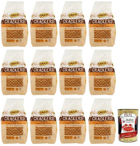 12x Crich Crackers Integrali,Ballaststoffreiche Vollkorncracker Cracker mit Sauerteig 750g + Italian Gourmet Polpa di Pomodoro 400g Dose von Italian Gourmet E.R.