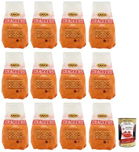 12x Crich Crackers Salati,Gesalzen Snack,Ballaststoffreiche,Cracker mit Salzkörnern und Sauerteig 750g + Italian Gourmet Polpa di Pomodoro 400g Dose von Italian Gourmet E.R.