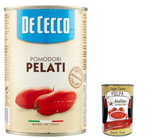 12x De Cecco Pomodori Pelati geschälte Tomaten 100% italienische Tomaten 400 g Tomatensauce + Italian Gourmet polpa 400g von Italian Gourmet E.R.