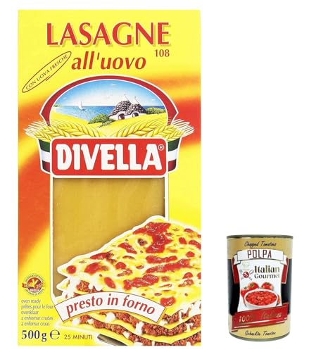 12x Divella Pasta Lasagne all'uovo, 100% italienische Pasta, Eiernudeln, Pasta mit Ei n.108 500g + Italian Gourmet polpa 400g von Italian Gourmet E.R.