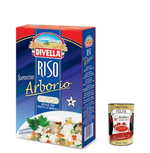 12x Divella Riso Arborio, Runde Reiskörner, italienischer Reis, ideal für Risottos und Timbales., 1kg Vakuumverpackung + Italian Gourmet polpa 400g von Italian Gourmet E.R.