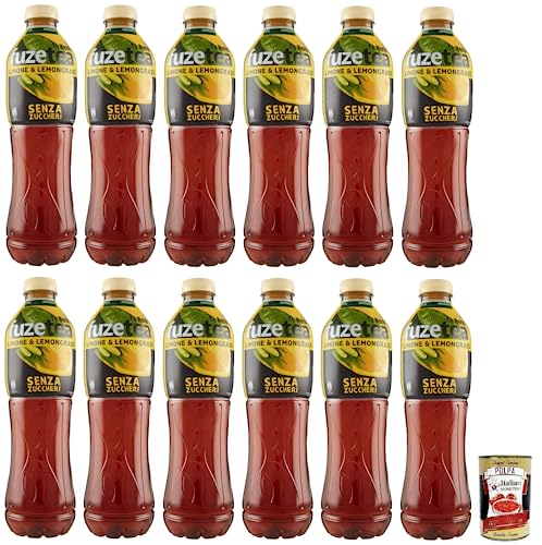 12x FUZE TEA Eistee, Ohne Zucker Zitrone Schwarzer Tee mit einer Zitronengras Note,Erfrischungsgetränk,Alkoholfrei,Einweg-PET-Flasche 1,25Lt + Italian Gourmet Polpa di Pomodoro 400g Dose von Italian Gourmet E.R.