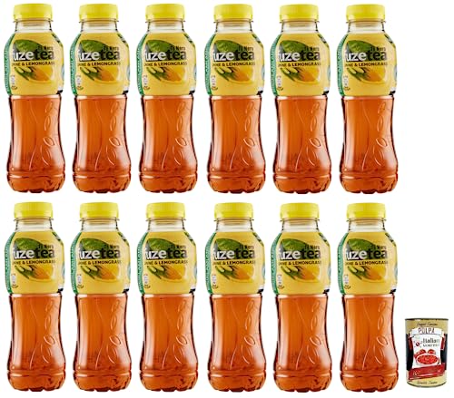 12x FUZE TEA Limone Eistee, Zitrone Schwarzer Tee mit einer Zitronengras Note,Erfrischungsgetränk,Alkoholfrei,Einweg-PET-Flasche 400ml + Italian Gourmet Polpa di Pomodoro 400g Dose von Italian Gourmet E.R.