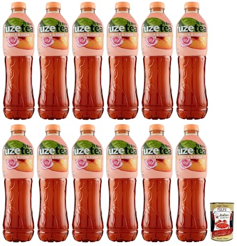 12x FUZE TEA Pesca,Schwarzer Tee Pfirsich- und Rosen Eistee,Erfrischungsgetränk,Alkoholfrei,Einweg-PET-Flasche 1,25Lt + Italian Gourmet Polpa di Pomodoro 400g Dose von Italian Gourmet E.R.