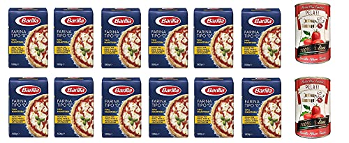 12x Farina Barilla Tipo "0" per Pizza Napoli Pizzamehl Pizza Mehl 1kg + Italian Gourmet 100% italienische geschälte Tomaten dosen 2x 400g von Italian Gourmet E.R.