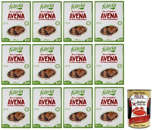 12x Felicia Mezzi Rigatoni Avena,Pasta con Farina di Avena integrale,Nudeln mit Vollkorn-Haferflocken,Bio und Natürlich Glutenfrei,Packung mit 340g + Italian Gourmet Polpa di Pomodoro 400g Dose 12x Felicia Mezzi Rigatoni Avena,Pasta con Farina di Avena integrale,Nudeln mit Vollkorn-Haferflocken,Bio und Natürlich Glutenfrei,Packung mit 340g + Italian Gourmet Polpa di Pomodoro 400g Dose von Italian Gourmet E.R.