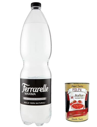 12x Ferrarelle Maxima Sparkling Water, 1,5 Liter PET Sprudel Natürliches Mineralwasser flaschen + Italian Gourmet Polpa 400g von Italian Gourmet E.R.