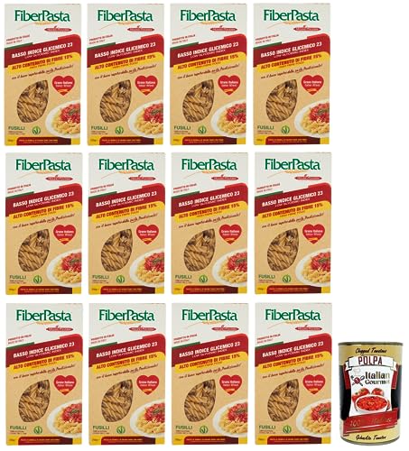 12x FiberPasta Fusilli Hartweizengrieß Pasta mit 15% Ballaststoffen,niedriger glykämischer Index,100% Italienischer Weizen,250g + Italian Gourmet Polpa di Pomodoro 400g Dose 12x FiberPasta Fusilli Hartweizengrieß Pasta mit 15% Ballaststoffen,niedriger glykämischer Index,100% Italienischer Weizen,250g + Italian Gourmet Polpa di Pomodoro 400g Dose von Italian Gourmet E.R.