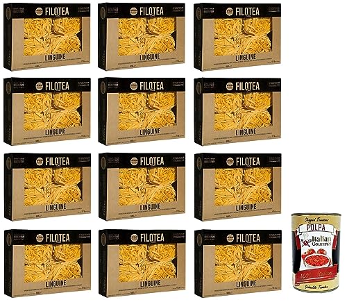12x Filotea Linguine Pasta all'Uovo,Eierlinguine,Eiernudeln aus italienischen Rohstoffen,Packung mit 500g + Italian Gourmet Polpa di Pomodoro 400g Dose 12x Filotea Linguine Pasta all'Uovo,Eierlinguine,Eiernudeln aus italienischen Rohstoffen,Packung mit 500g + Italian Gourmet Polpa di Pomodoro 400g Dose von Italian Gourmet E.R.