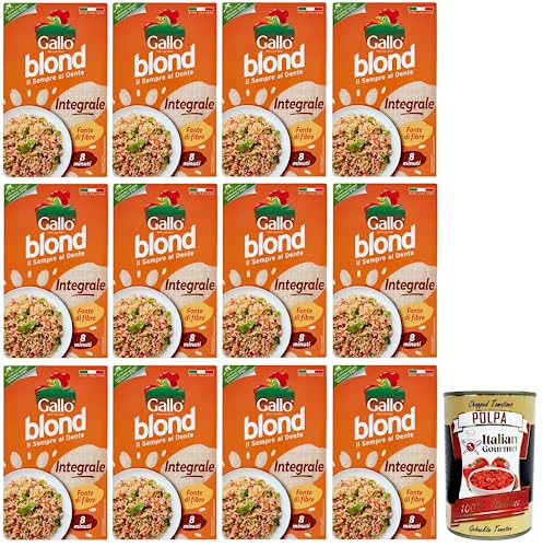 12x Gallo Riso Blond Integrale,100% Italienischer Reis,Ballaststoffquelle,Vollkorn Reis Kochzeit 8 Minuten,Packung mit 1Kg + Italian Gourmet Polpa di Pomodoro 400g Dose 12x Gallo Riso Blond Integrale,100% Italienischer Reis,Ballaststoffquelle,Vollkorn Reis Kochzeit 8 Minuten,Packung mit 1Kg + Italian Gourmet Polpa di Pomodoro 400g Dose von Italian Gourmet E.R.