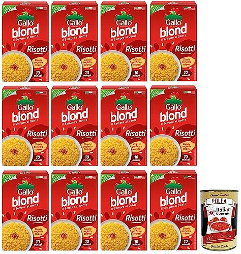 12x Gallo Riso Blond Risotti,100% Italienischer Reis, Ideal für Risottos,Kochzeit 10 Minuten,Packung mit 1Kg + Italian Gourmet Polpa di Pomodoro 400g Dose von Italian Gourmet E.R.