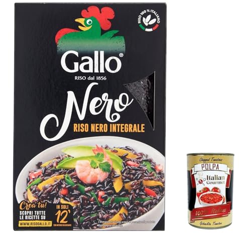 12x Gallo Riso Nero Integrale, Schwarzer Reis, gewachsen in Italien, Vollkorn, 500 g, reich an Ballaststoffen und Antioxidantien, vakuumverpackt + Italian Gourmet polpa 400g von Italian Gourmet E.R.