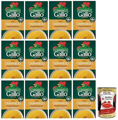 12x Gallo Riso Riserva Carnaroli,100% Italienischer Reis,Kochzeit 15 Minuten,Ideal für Risottos,Packung mit 1Kg + Italian Gourmet Polpa di Pomodoro 400g Dose von Italian Gourmet E.R.