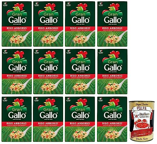 12x Gran Gallo Riso Arborio,100% Italienischer Reis,Kochzeit 15 Minuten,Packung mit 500g + Italian Gourmet Polpa di Pomodoro 400g Dose von Italian Gourmet E.R.