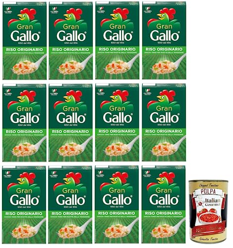 12x Gran Gallo Riso Originario,100% Italienischer Reis,Kochzeit 15 Minuten,ideal für die Zubereitung von Füllungen,Packung mit 1Kg + Italian Gourmet Polpa di Pomodoro 400g Dose von Italian Gourmet E.R.