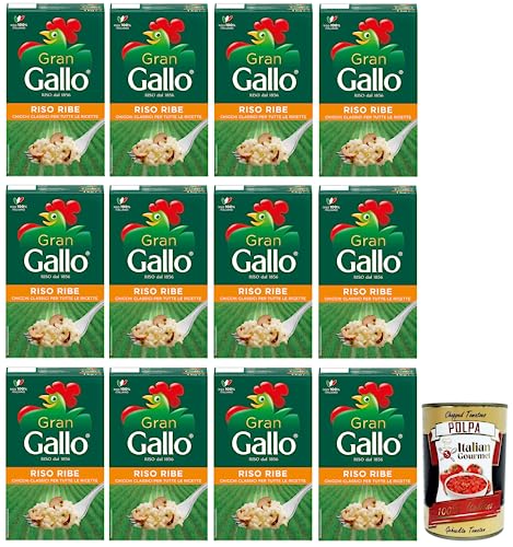 12x Gran Gallo Riso Ribe,100% Italienischer Reis, ideal für jede Art von Rezept,Kochzeit 15 Minuten,Packung mit 1Kg + Italian Gourmet Polpa di Pomodoro 400g Dose von Italian Gourmet E.R.