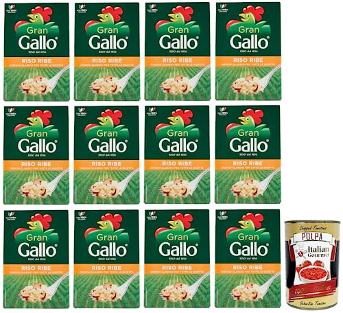 12x Gran Gallo Riso Ribe,100% Italienischer Reis, ideal für jede Art von Rezept,Kochzeit 15 Minuten,Packung mit 500g + Italian Gourmet Polpa di Pomodoro 400g Dose von Italian Gourmet E.R.