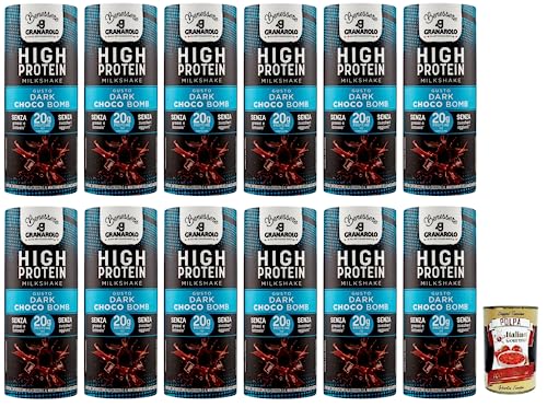 12x Granarolo HIGH PROTEIN Milkshake DARK CHOCO BOMB,UHT-Dauergetränk auf Basis von Magermilch,Laktosefrei und Glutenfrei,235ml + Italian Gourmet Polpa di Pomodoro 400g Dose von Italian Gourmet E.R.