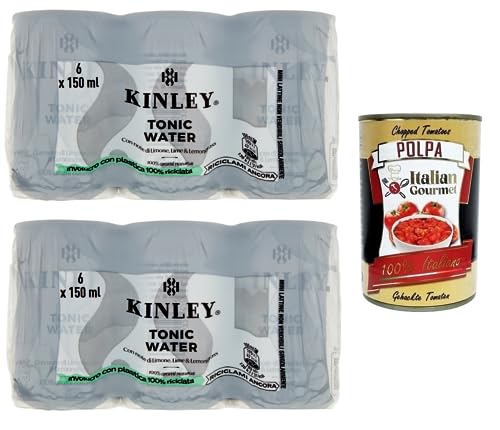 12x Kinley Tonic Water,Kohlensäurehaltiges Getränk mit einem intensiven und erfrischenden Geschmack,150ml Einweg-Mini Dosen + Italian Gourmet Polpa di Pomodoro 400g Dose von Italian Gourmet E.R.