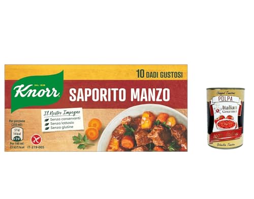 12x Knorr Dado Saporito Manzo, Geschmacksreicher Gemüsewürfel, ohne Gluten, Laktose, Farb- und Konservierungsstoffe, mit Gemüse 100g + Italian Gourmet polpa 400g von Italian Gourmet E.R.