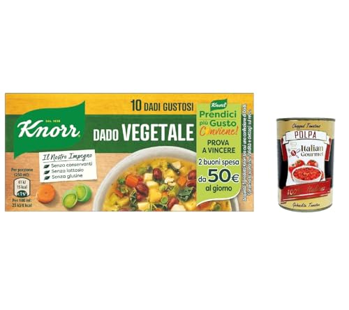 12x Knorr Dado Vegetale Gustoso, Ohne Glutamat, Laktose und Konservierungsstoffe, mit Gemüse, 100g + Italiann Gourmet polpa 400g von Italian Gourmet E.R.