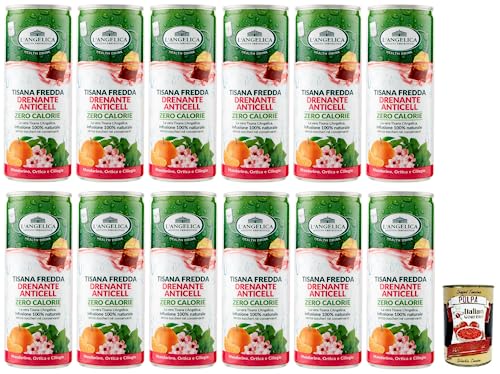 12x L' Angelica Drenante Anticell,Kalter Kräutertee,Geschmack von Mandarine, Brennnessel und Kirsche,Kalorienfrei,Zuckerfrei,Einwegdose 240ml + Italian Gourmet Polpa di Pomodoro 400g Dose von Italian Gourmet E.R.