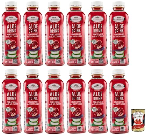 12x L' Angelica Health Drink Null Zucker Aloe Drink, Getränk auf Basis von Schwarze Karotte und Granatapfel,Einweg-PET-Flasche 500ml + Italian Gourmet Polpa di Pomodoro 400g Dose von Italian Gourmet E.R.