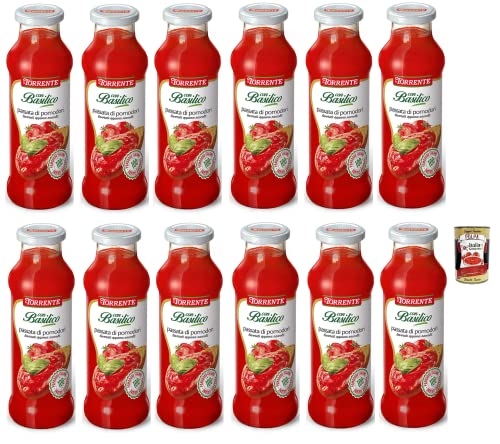 12x La Torrente Passata di Pomodori con Basilico,Tomatenpüree mit Basilikum,100% Italienische Tomate,700g Glasflasche + Italian Gourmet Polpa di Pomodoro 400g Dose von Italian Gourmet E.R.