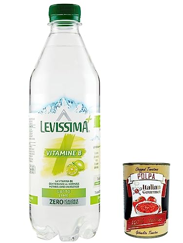 12x Levissima Acqua Minerale Naturale e lime, Natürliches Mineralwasser und Limette, 50cl + Italian Gourmet polpa 400g von Italian Gourmet E.R.