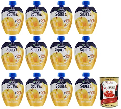 12x Melinda Mela Banana Squeez 100% Frucht,Apfel- und Bananenpüree,Obst zum Auspressen,90g + Italian Gourmet Polpa di Pomodoro 400g Dose von Italian Gourmet E.R.