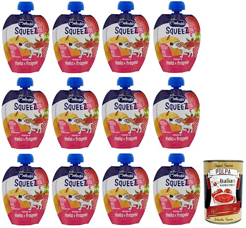 12x Melinda Mela Fragola Squeez 100% Frucht,Apfel- und Erdbeerpüree,Obst zum Auspressen,90g + Italian Gourmet Polpa di Pomodoro 400g Dose 12x Melinda Mela Fragola Squeez 100% Frucht,Apfel- und Erdbeerpüree,Obst zum Auspressen,90g + Italian Gourmet Polpa di Pomodoro 400g Dose von Italian Gourmet E.R.