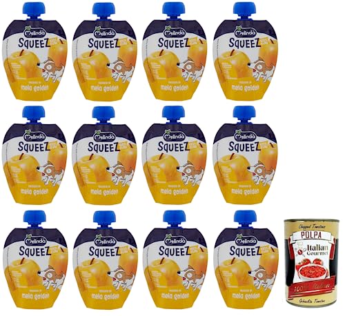12x Melinda Passata di Mela Golden Squeez 100% Frucht,Goldenes Apfel Fruchtpüree,Obst zum Auspressen,90g + Italian Gourmet Polpa di Pomodoro 400g Dose 12x Melinda Passata di Mela Golden Squeez 100% Frucht,Goldenes Apfel Fruchtpüree,Obst zum Auspressen,90g + Italian Gourmet Polpa di Pomodoro 400g Dose von Italian Gourmet E.R.