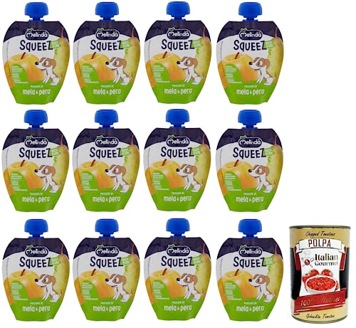 12x Melinda Passata di Mela & Pera,Squeez 100% Frucht,Apfel- und Birnenpüree,Obst zum Auspressen,90g + Italian Gourmet Polpa di Pomodoro 400g Dose von Italian Gourmet E.R.