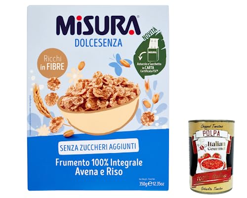 12x Misura Cereali Integrali Fiocchi di Frumento Dolcesenza 100 % Vollkorn-Haferflocken und Reis ohne Zuckerzusatz, 350 g + Italian Gourmet polpa 400g von Italian Gourmet E.R.